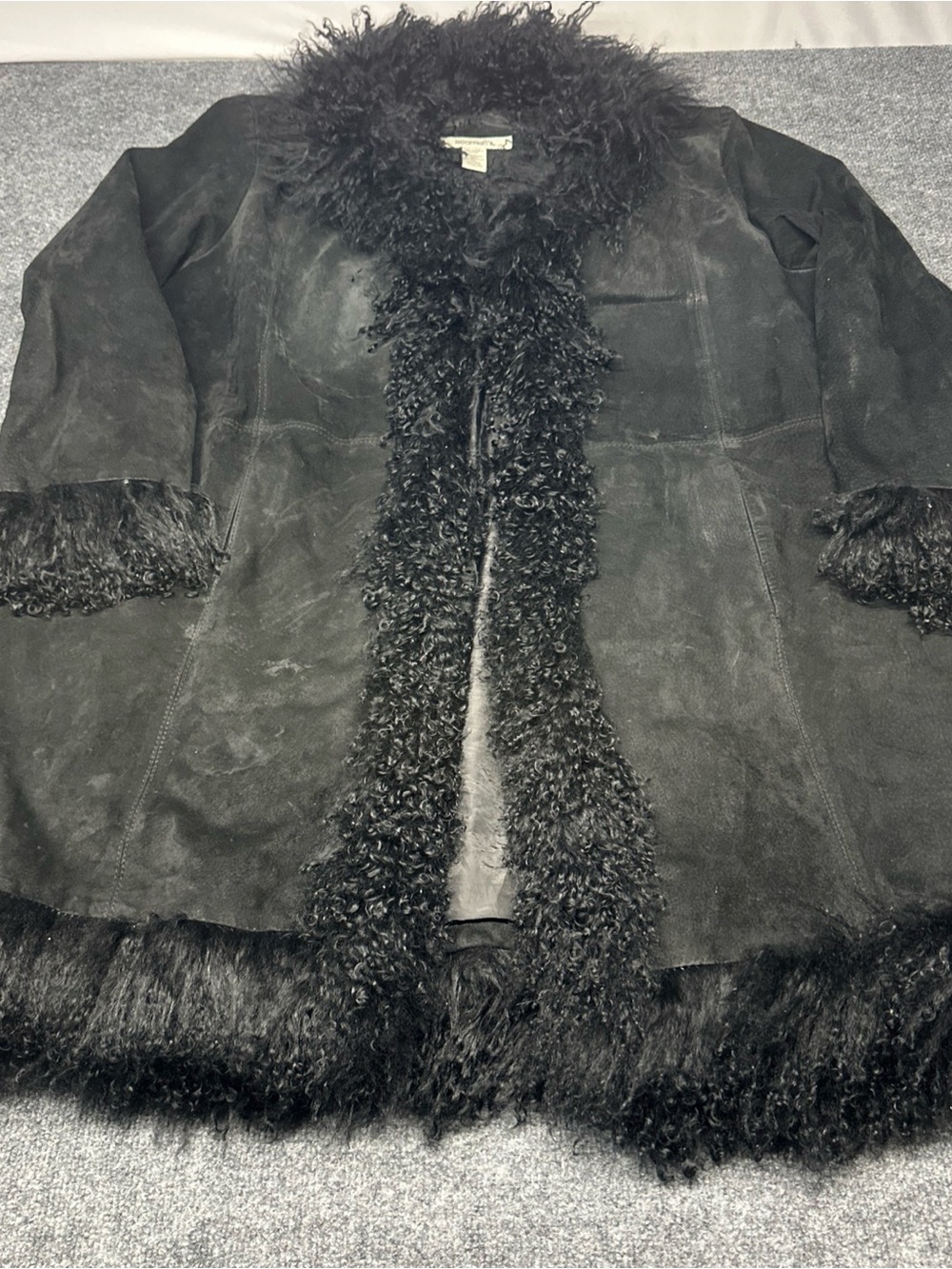 Roaman's Black Suede Shearling-Trim Coat